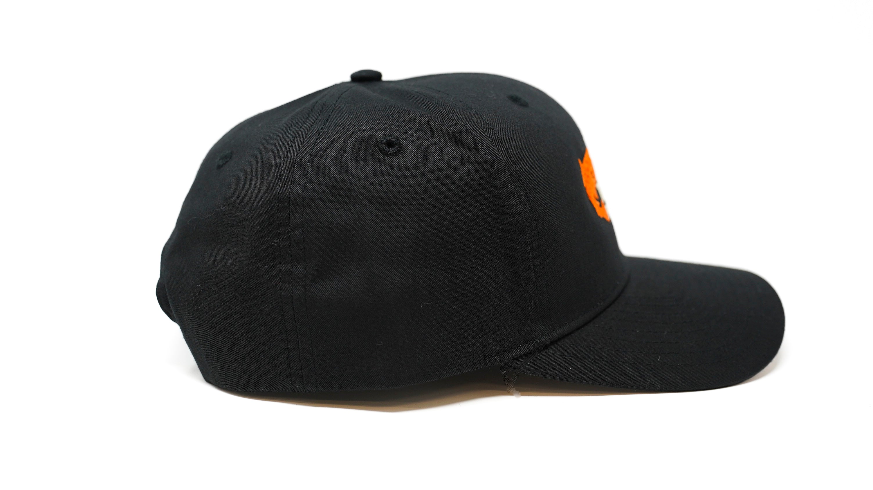 Left side view of twill titus bait and tackle hat