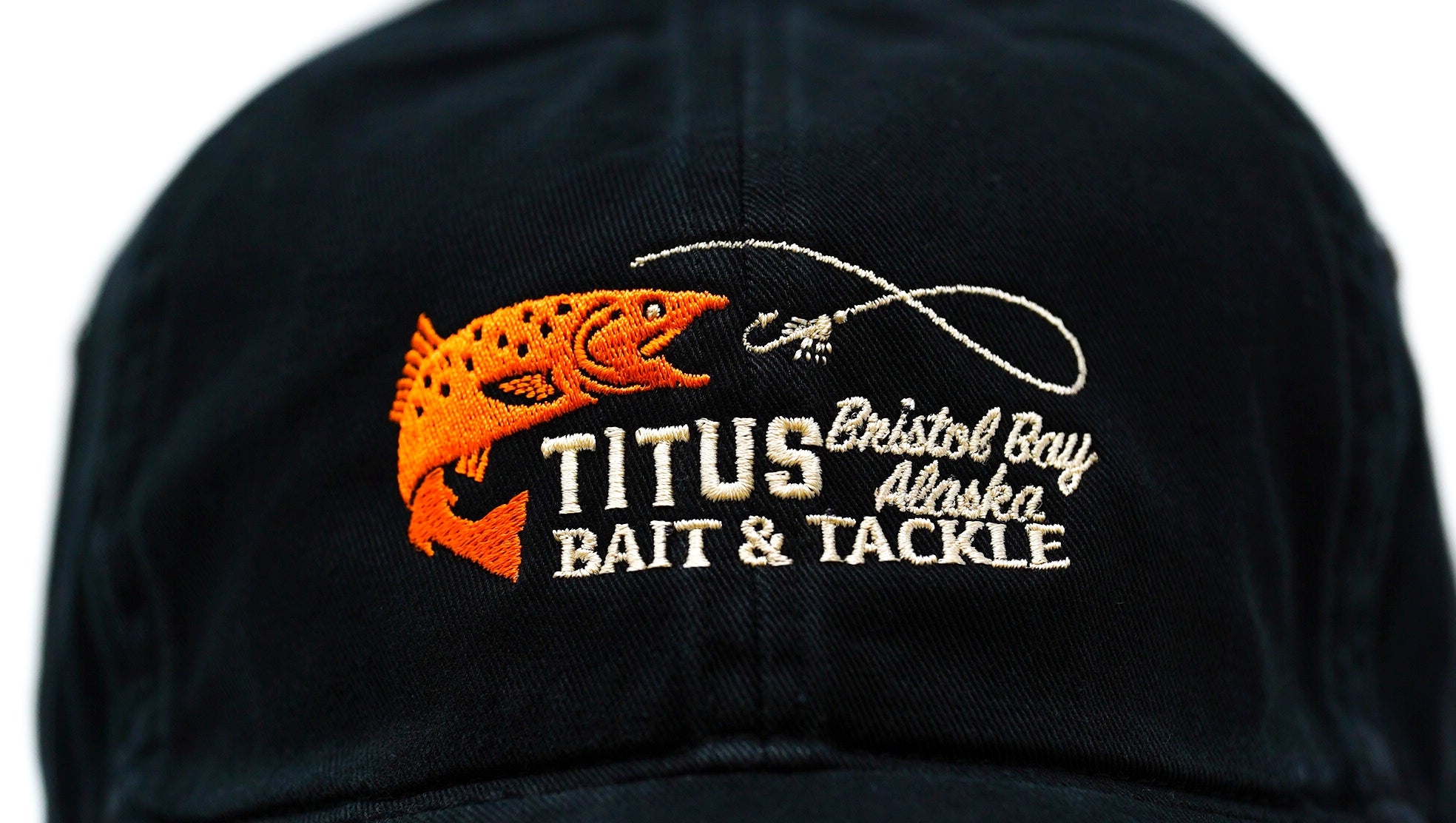 close up front image of titus bait and tackle hat